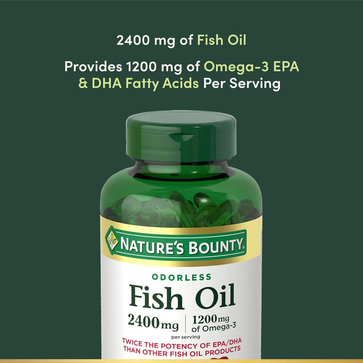 Nature's Bounty Odorless Fish Oil, 1200mg Omega-3 per Serving Including EPA & DHA, Supports Heart Health, Purified to Eliminate Mercury, Coated