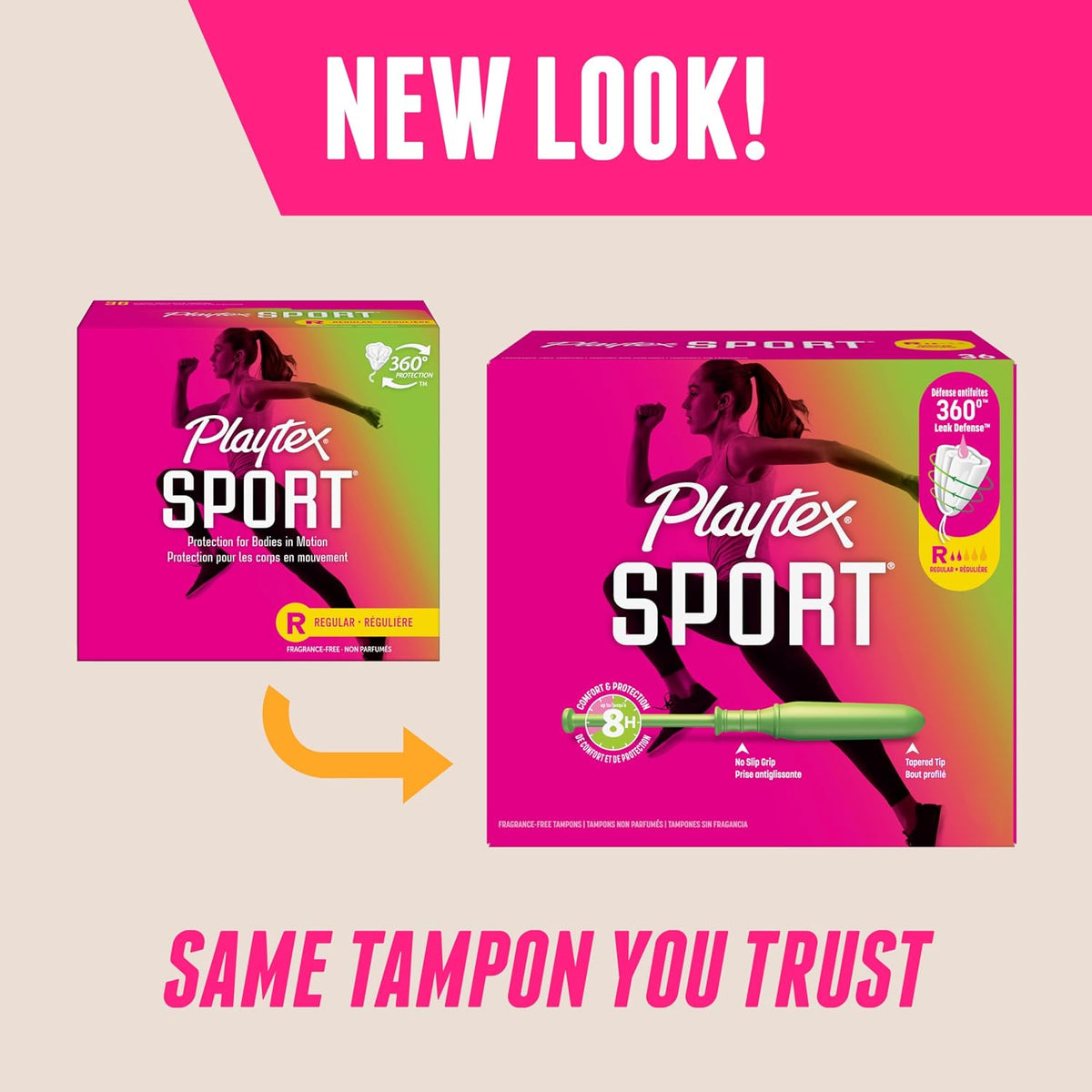 Playtex Sport Tampons Regular Absorbency, Fragrance-Free - 18ct | Regular Tampons for Women, Feminine Care, Playtex Tampon with 360 Leak Defense