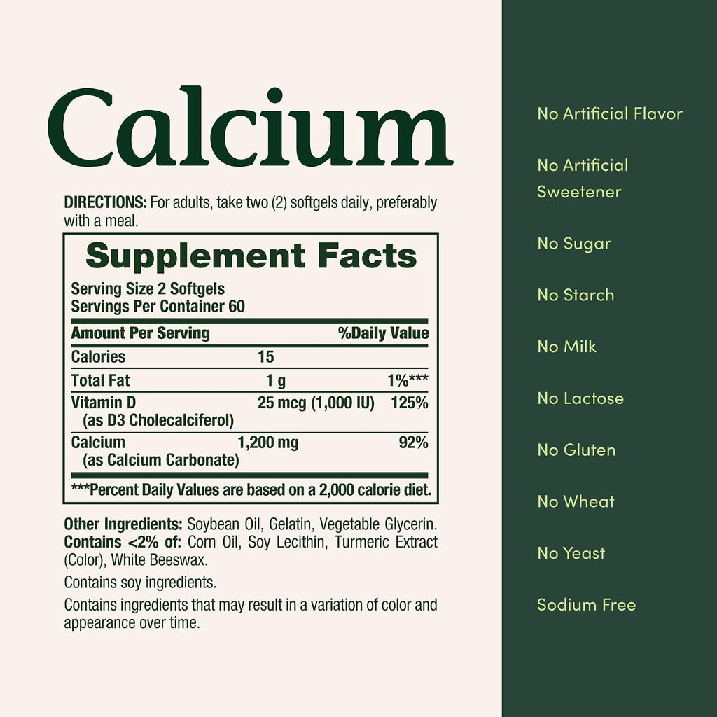 Nature's Bounty Calcium 1200mg with 1000 IU Vitamin D3, 120 Count