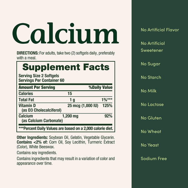 Nature's Bounty Calcium 1200mg with 1000 IU Vitamin D3, 120 Count