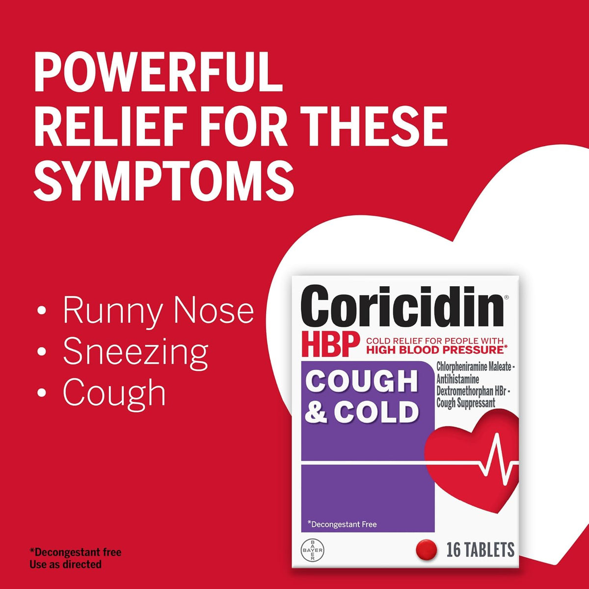 Coricidin HBP Decongestant-Free Cough and Cold Medicine, 16 ct