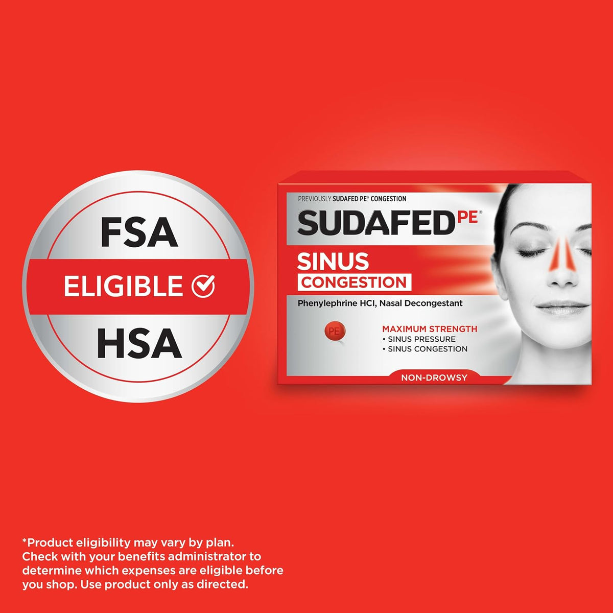 Sudafed PE Sinus Congestion Relief Tablets, 10 mg Phenylephrine HCI, 36 Ct
