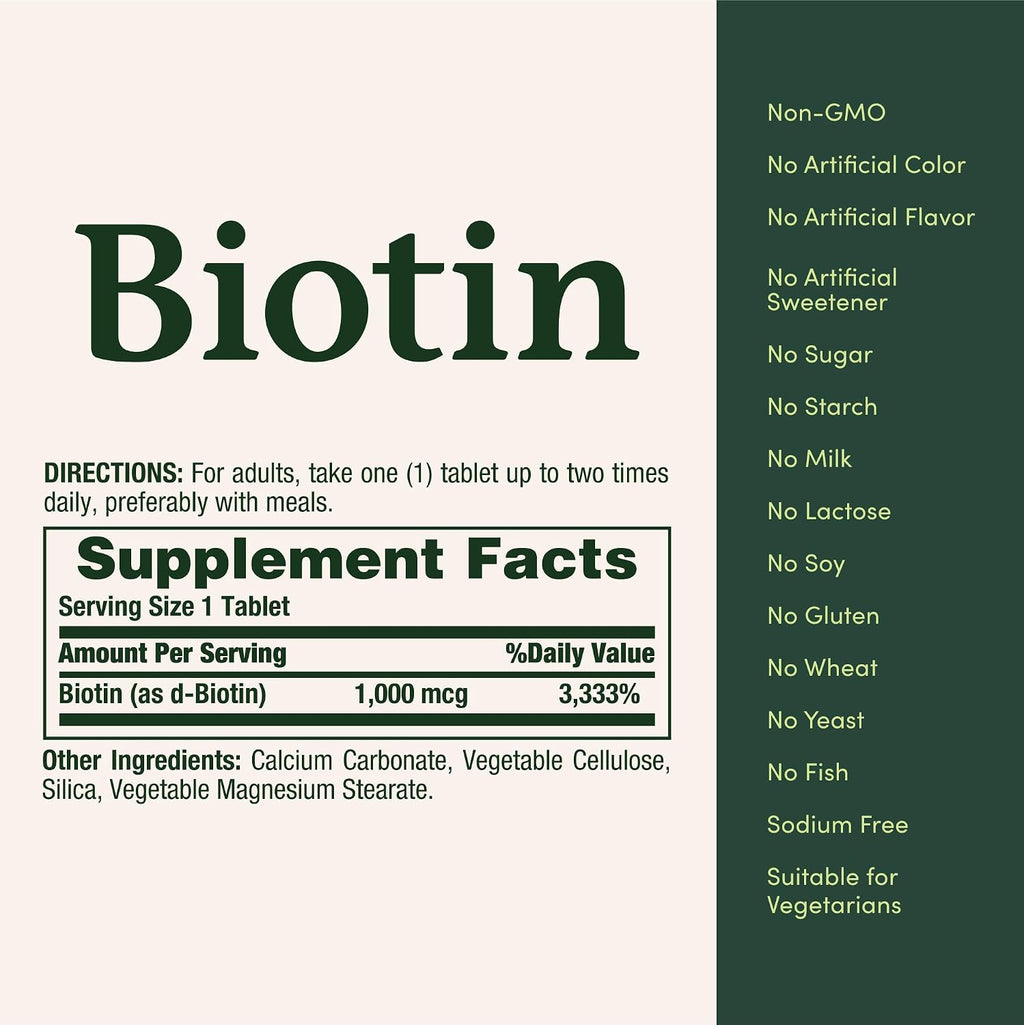 Nature's Bounty Biotin, 1000 mcg, 100 Tablets