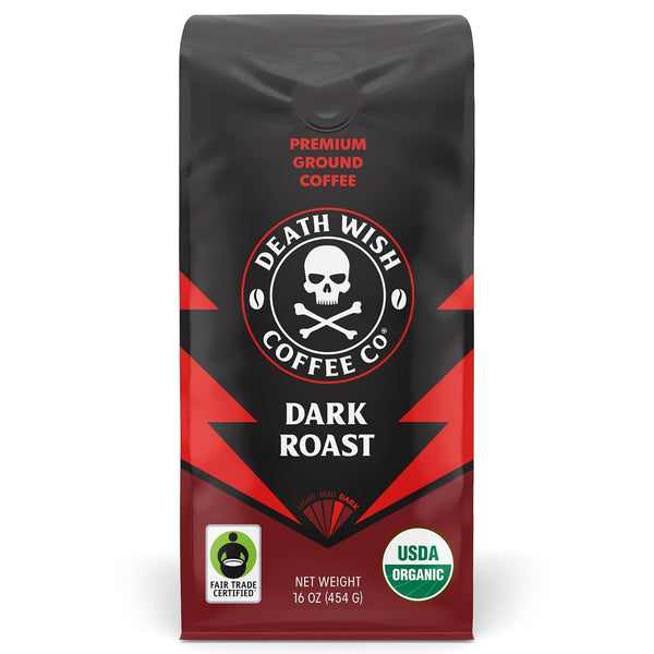 Death Wish Coffee Organic Dark Roast Ground Coffee, Fair Trade, 16 oz