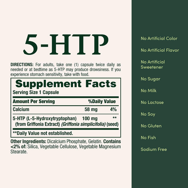 Nature's Bounty 5-HTP Pills and Dietary Supplement, 100mg, 60 Capsules