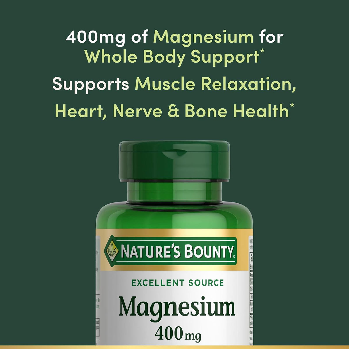 Nature's Bounty Magnesium 400mg Softgel, Whole Body Support, 75 Count