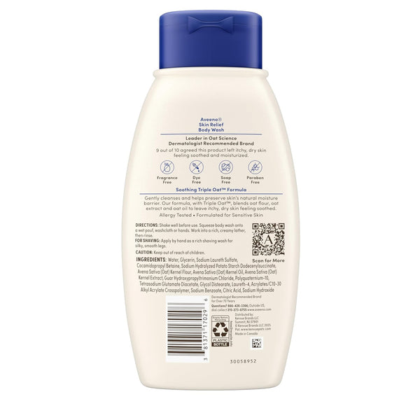 Aveeno Skin Relief Body Wash, Fragrance-Free, 12 fl. oz