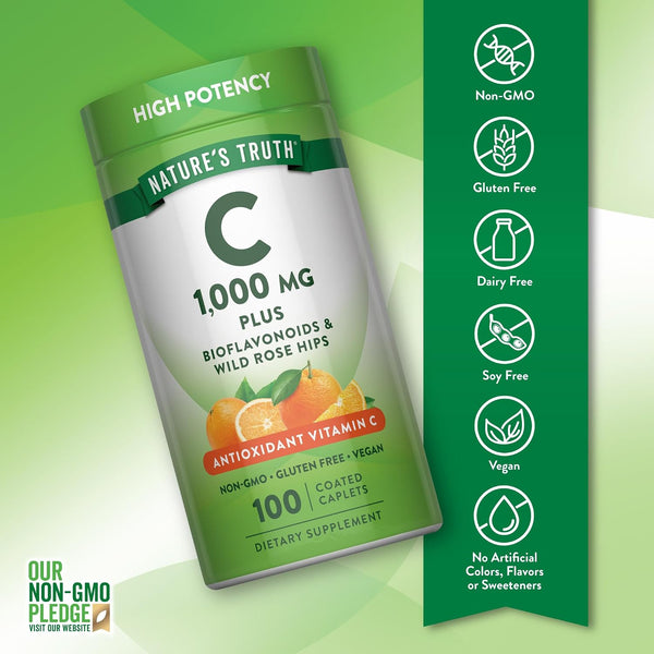 Nature's Truth Vitamin C Bioflavonoids & Rose Hips | 1000mg | 100 Caplets