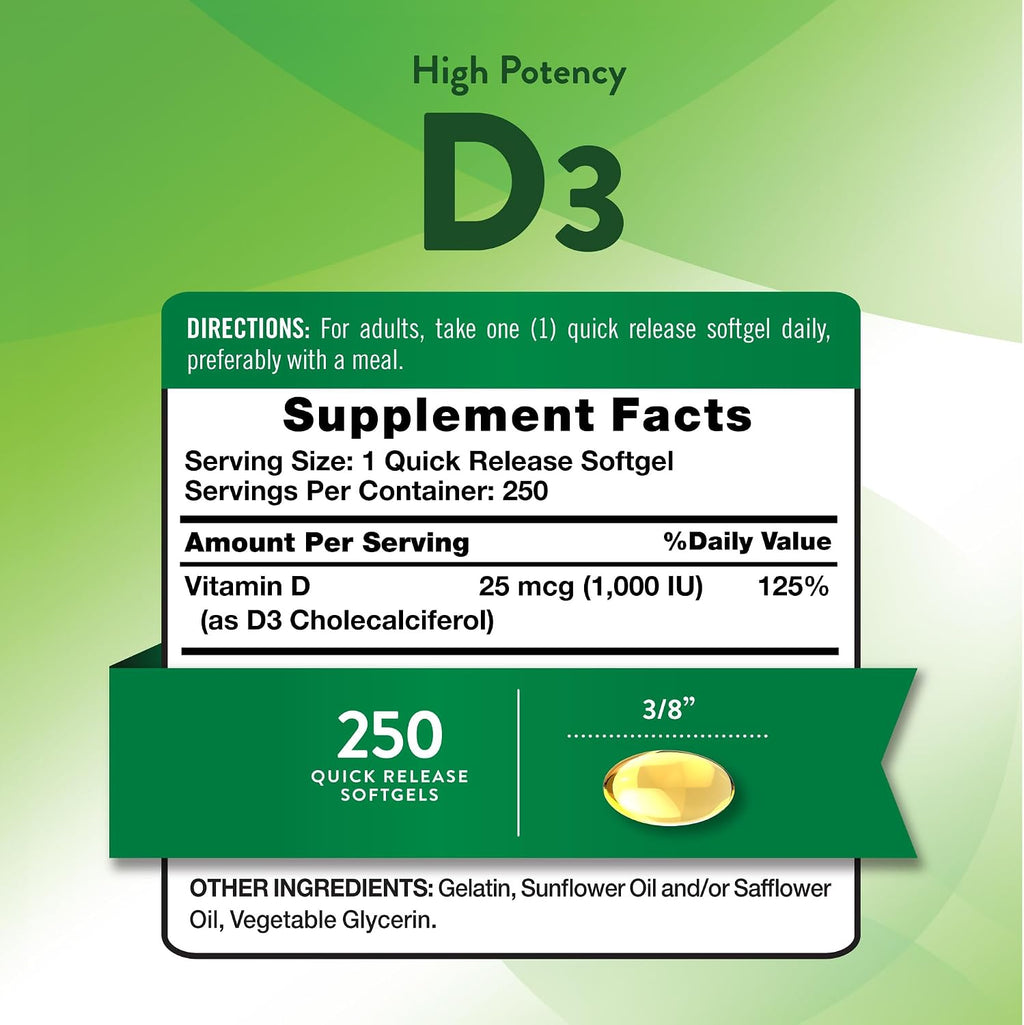 Nature's Truth D3 1000 IU | 250 Softgels | Essential Vitamin D