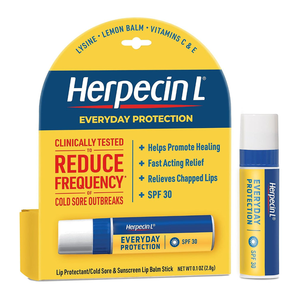 Herpecin-L Everyday Protection Lip Balm Stick, SPF 30 - Relief from Cold Sores, Fever Blisters, and Chapped Lips with Lemon Balm, 0.1oz