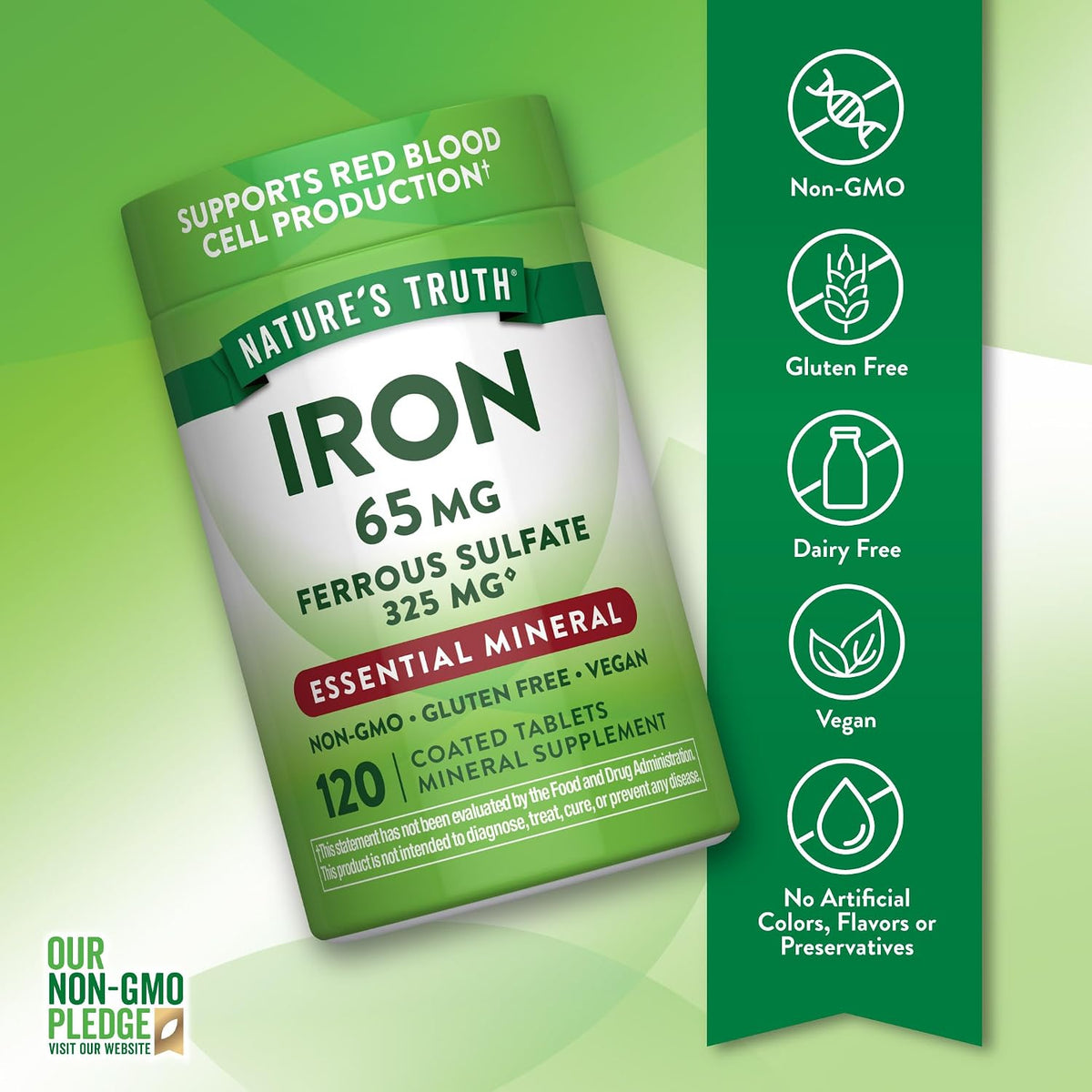 Nature's Truth Iron Supplement | 65mg | 120 Tablets | 325mg Ferrous Sulfate