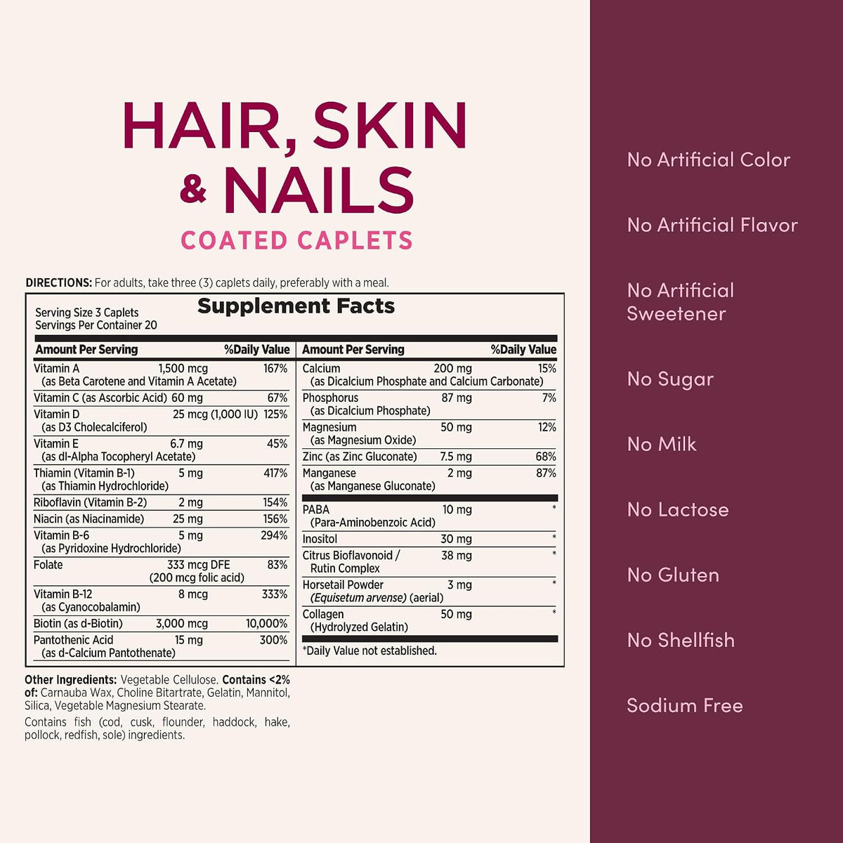 Nature's Bounty Optimal Solutions Hair, Skin & Nails Formula, 20 Servings