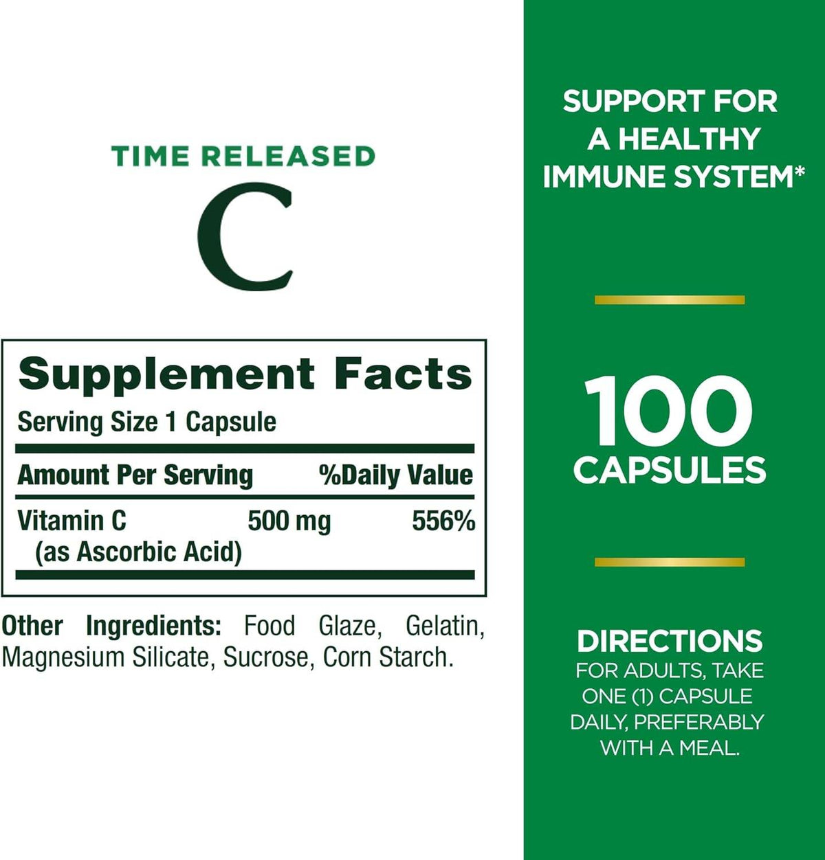Nature's Bounty Pure Vitamin C, 500 mg, Time Released, Capsules, 100 ea - OTC Shoppe Express