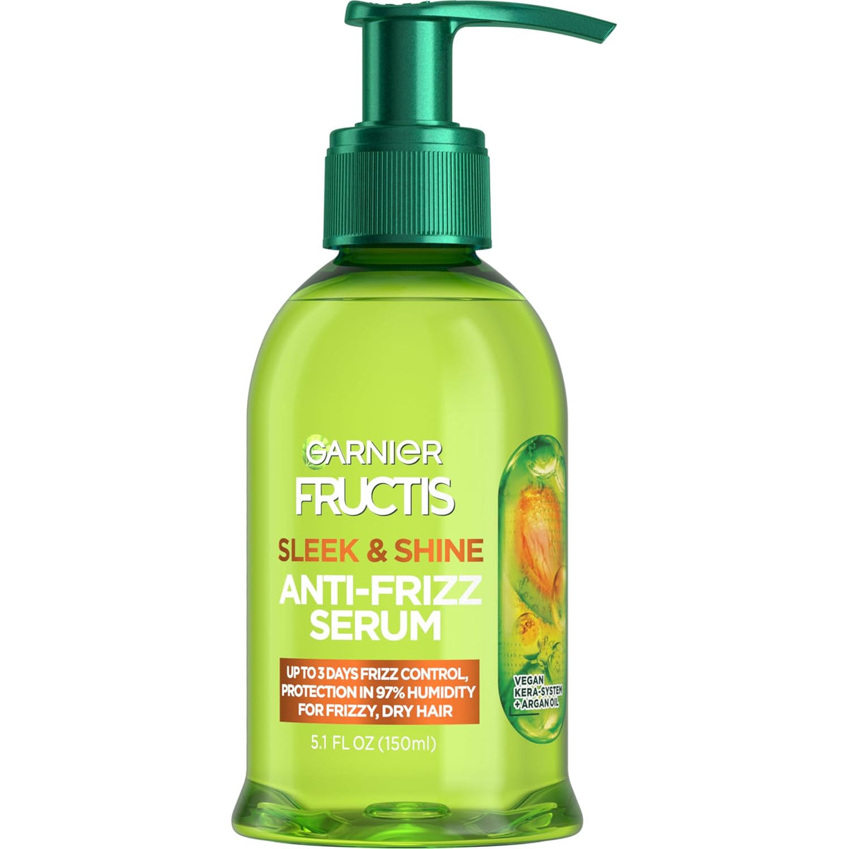Garnier Fructis Sleek & Shine Anti-Frizz Hair Serum for Frizzy, Dry Hair, Leave-In Argan Oil Infused Formula with Up to 72HRs of Frizz Control