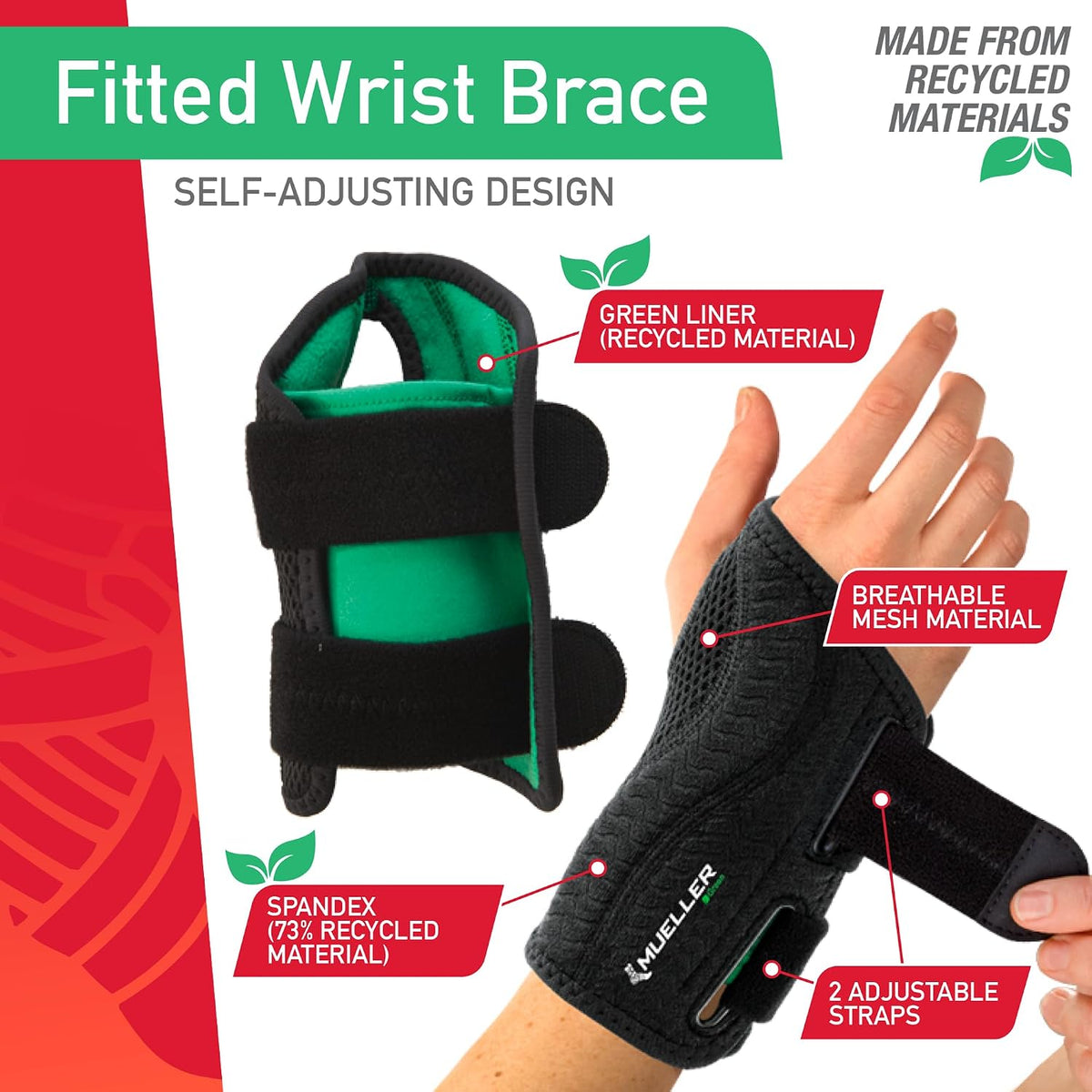 MUELLER Sports Medicine Green Fitted Wrist Brace for Men and Women, Wrist Pain Relief Support, Ideal for Carpal Tunnel, Tendonitis, Arthritis, Right