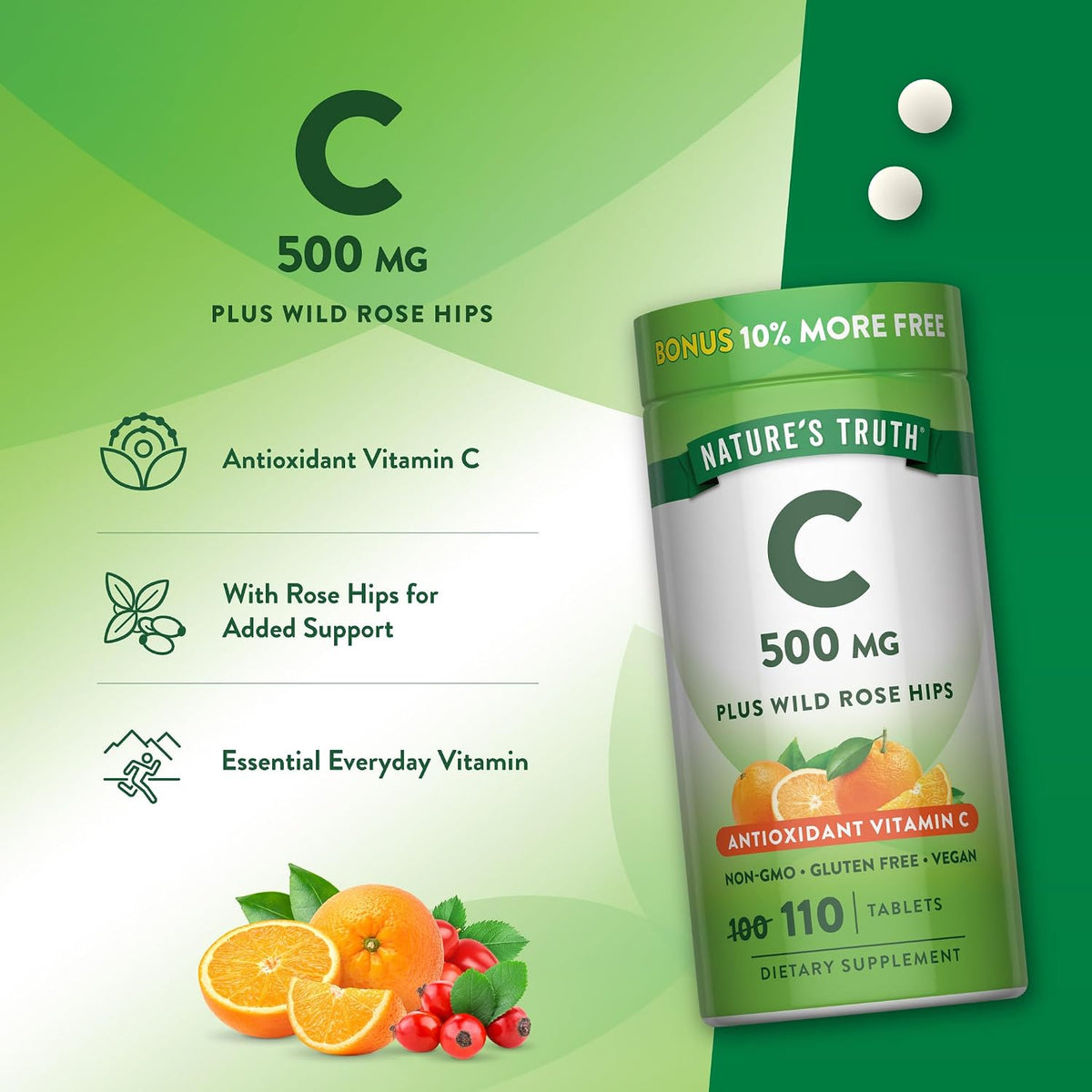 Nature's Truth Vitamin C with Rose Hips 500 mg | 110 Tablets
