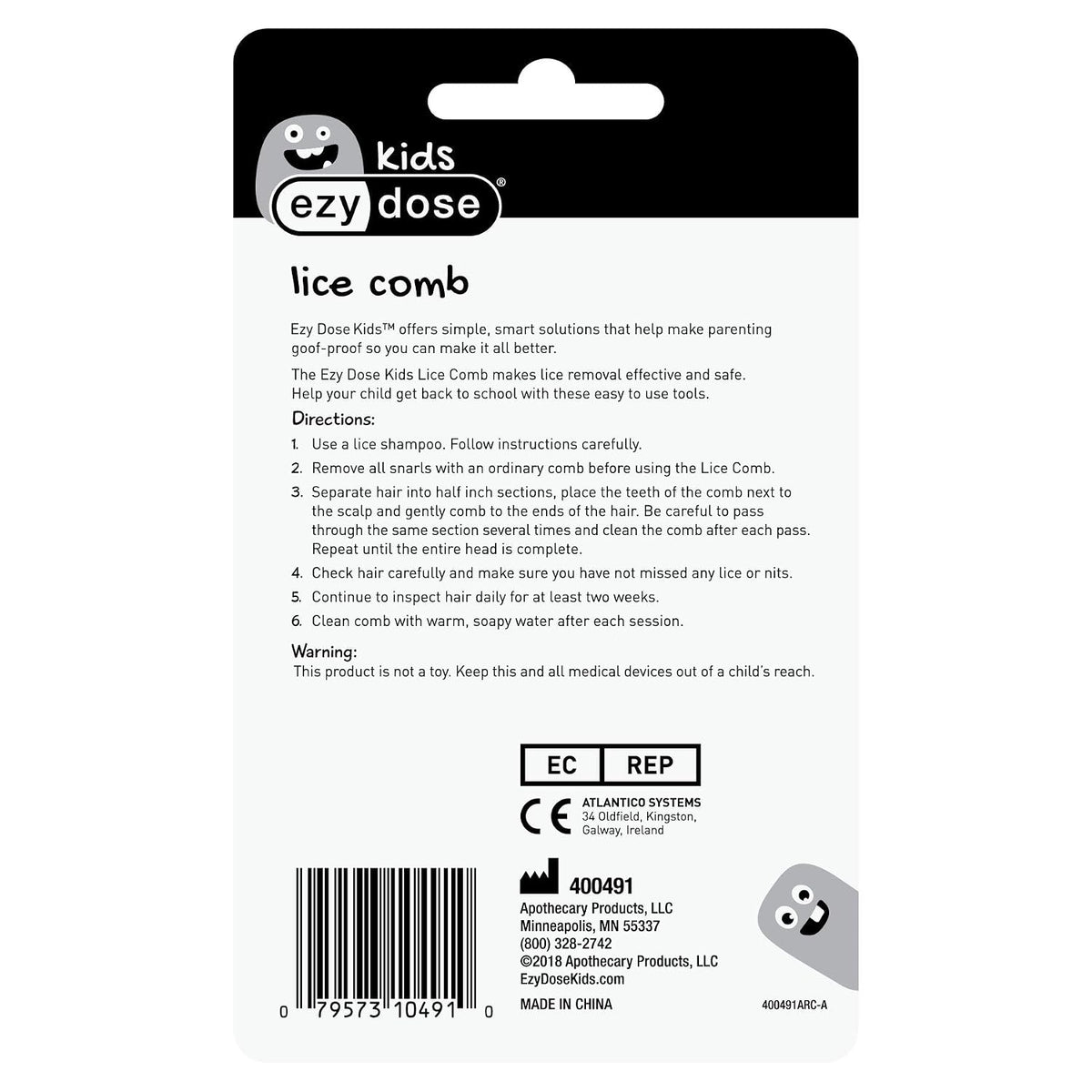 Ezy Dose Kids Lice Comb, Head Lice & Nit Removal, Safe for All Hair, Blue