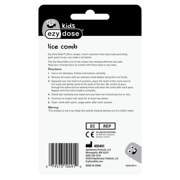 Ezy Dose Kids Lice Comb, Head Lice & Nit Removal, Safe for All Hair, Blue