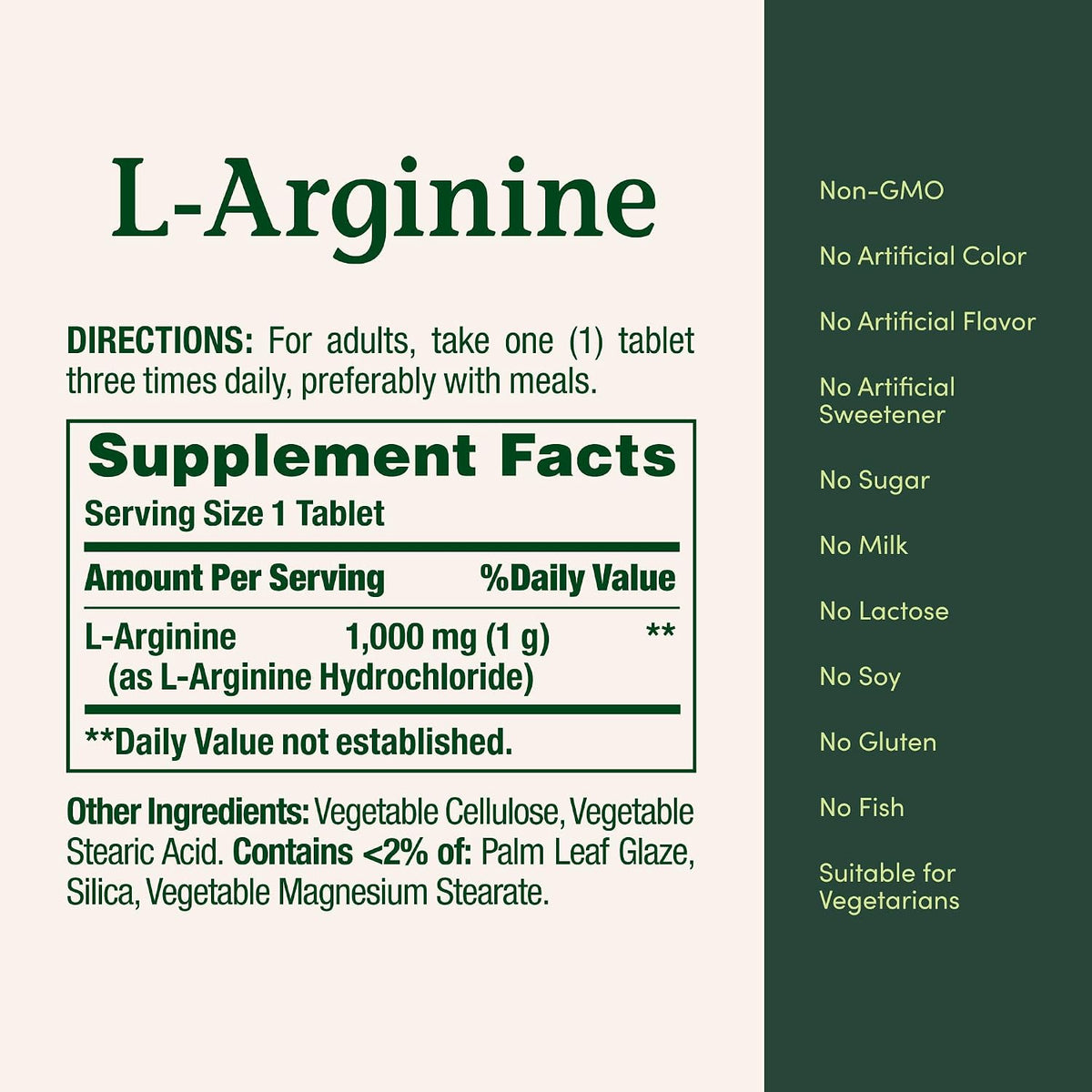 Nature's Bounty L-Arginine 1000mg, Non-GMO, Gluten Free, 50 Tablets