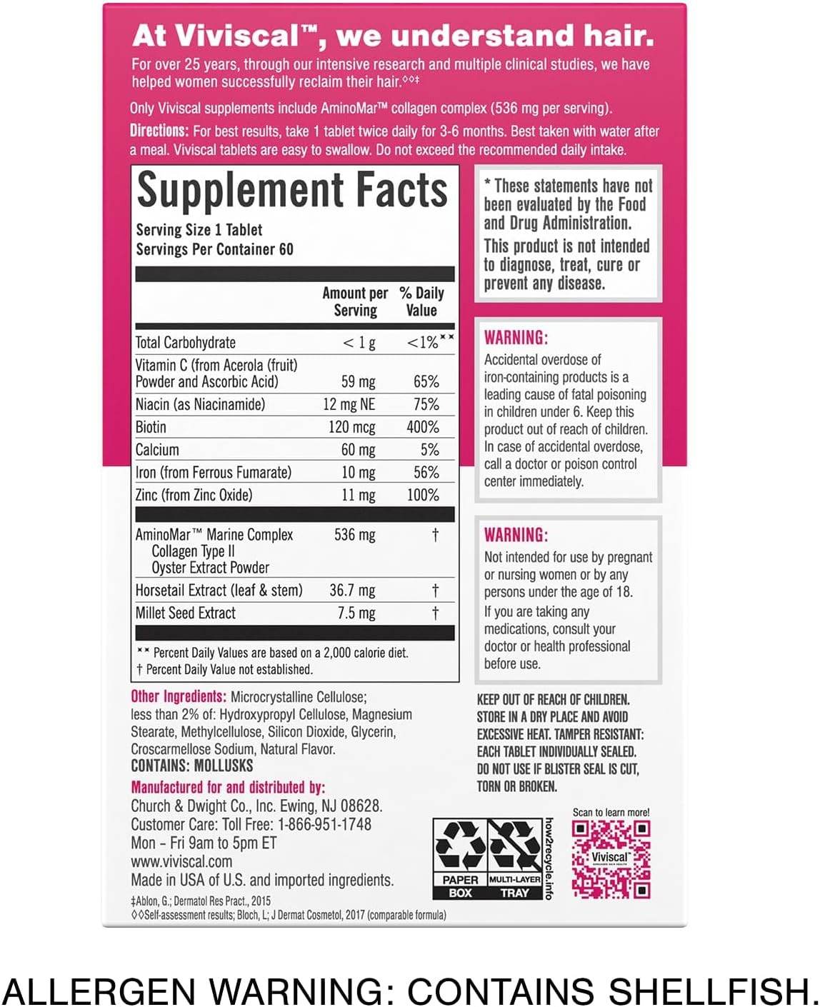 Viviscal Women's Hair Growth Supplements for Thicker, Fuller Hair, Tablets, 60 ea - OTC Shoppe Express