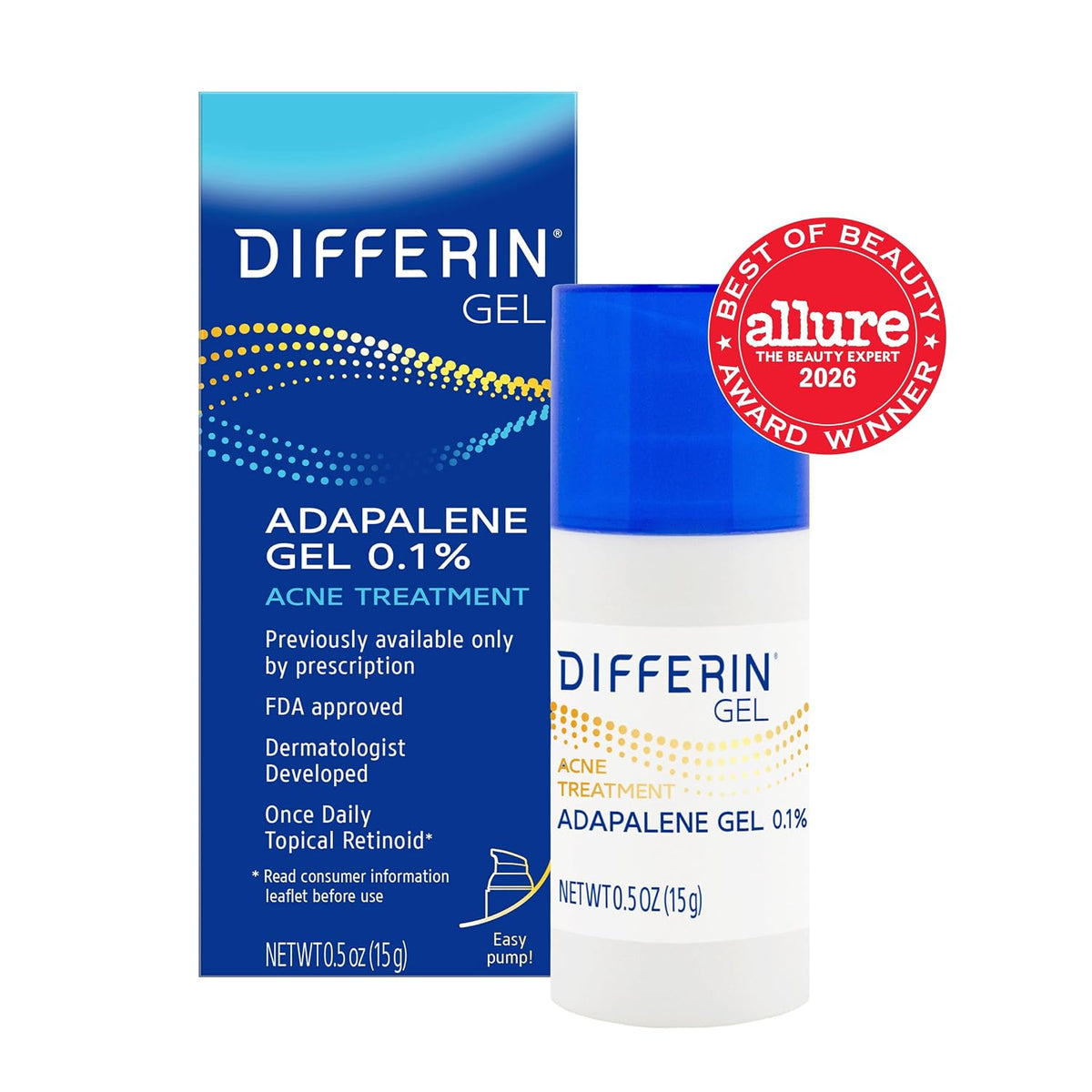 Differin Acne Retinoid Treatment Gel, 0.1% Adapalene, 15g Pump