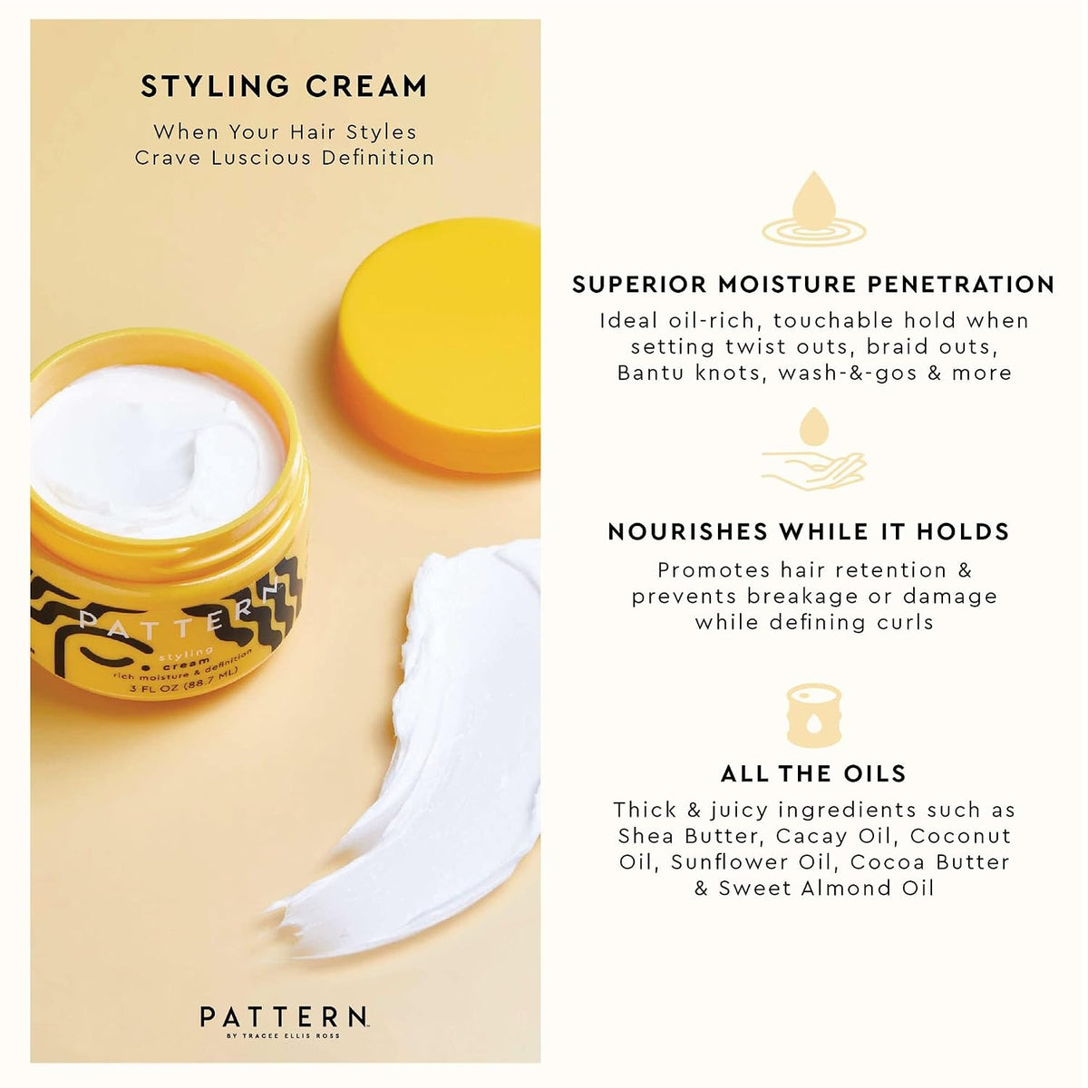 PATTERN Beauty by Tracee Ellis Ross Mini Styling Cream 3 fl oz - Definition and Hydration for Curly & Coily Hair