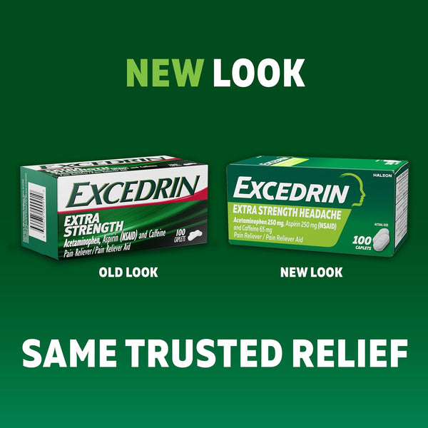 Excedrin Extra Strength Caplets for Headache Pain Relief, 100 count