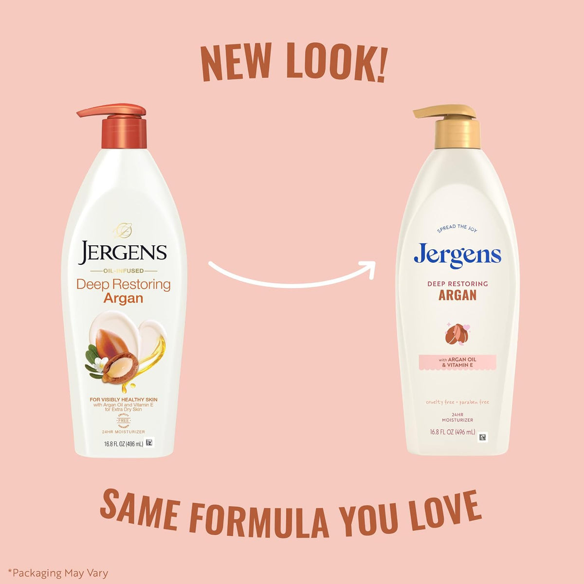 Jergens Deep Restoring Argan Oil Moisturizer, Soothing Body and Hand Lotion with Reviving Argan Oil and Vitamin E, Oil-Infused, Dermatologist Tested