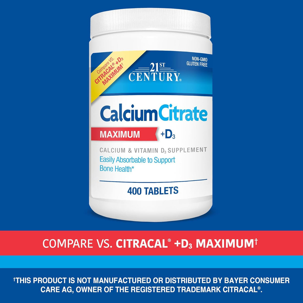 21st Century Calcium Citrate Plus D3 Maximum Tablets, 400 Count
