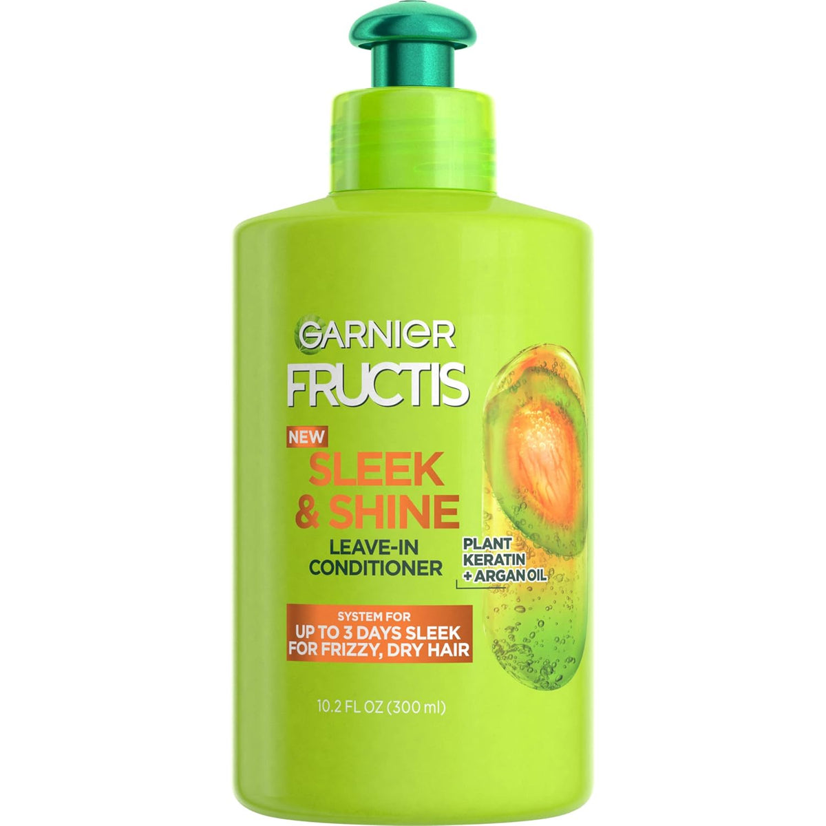 Garnier Fructis Sleek & Shine Leave-In Conditioner Cream, Anti-Frizz Hair Treatment with Plant Keratin + Argan Oil, Controls Frizz and Provides