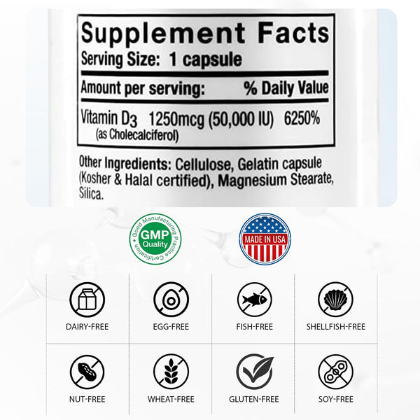 Nivagen Vitamin D3 50,000 IU (1250 mcg) | Once Weekly Dose | 100 Capsules (100 Weeks, Approx. 2 Years Supply) | Easy to Swallow | Bone, Muscle