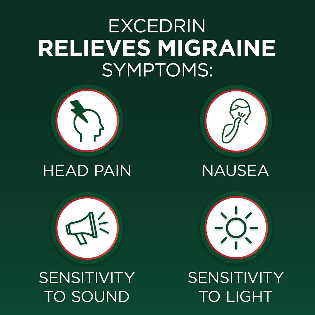 Excedrin Migraine Relief Caplets to Alleviate Migraine Symptoms, 100 Count