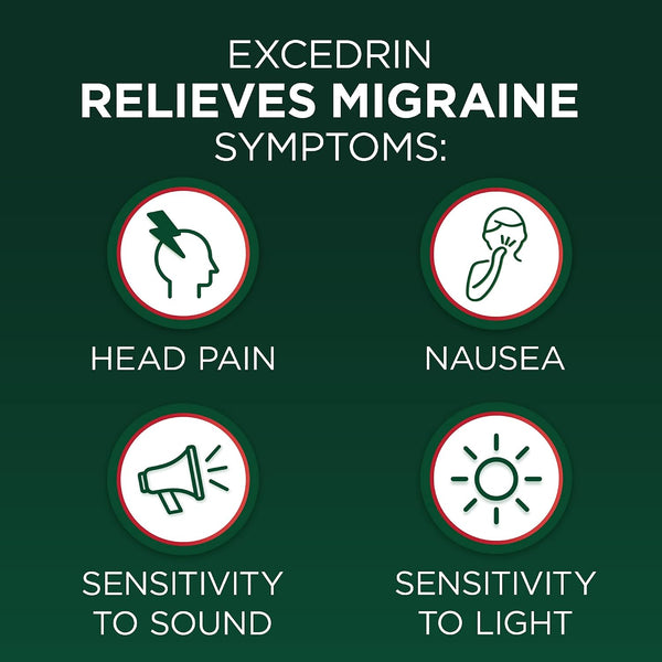 Excedrin Migraine Relief Caplets to Alleviate Migraine Symptoms, 100 Count