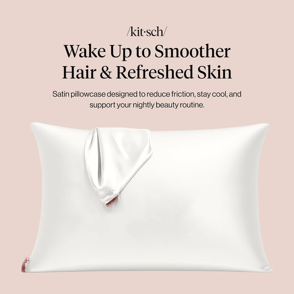 Kitsch Satin Pillowcase with Zipper Standard Size Ivory 2-Pack
