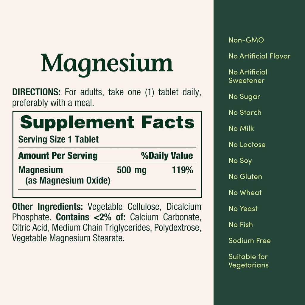 Nature's Bounty Magnesium 500 mg Tablets (Pack of 1)