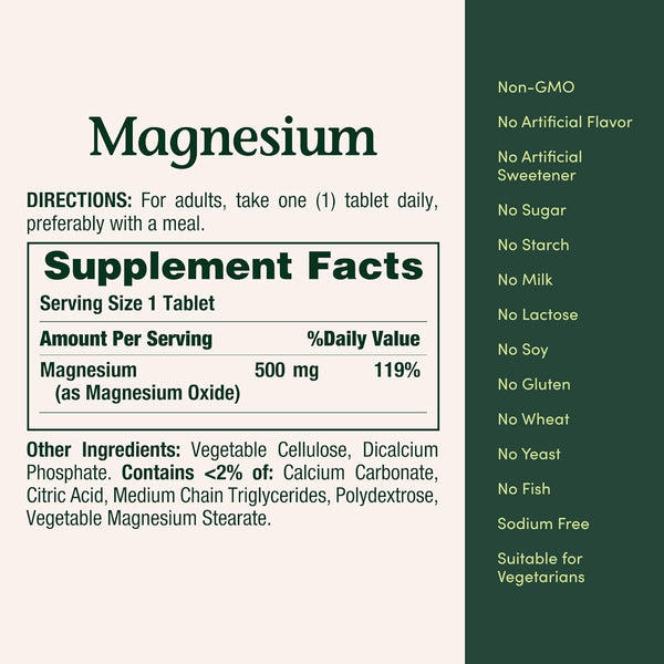 Nature's Bounty Magnesium 500 mg Tablets (Pack of 1)