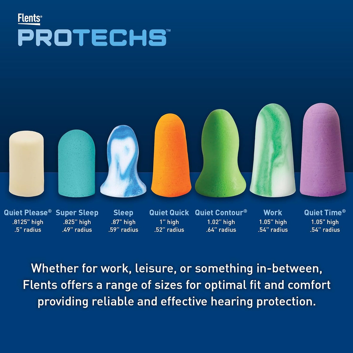 Flents Protechs Quiet Time Foam Ear Plugs, NRR 33, 10 Pair, Purple