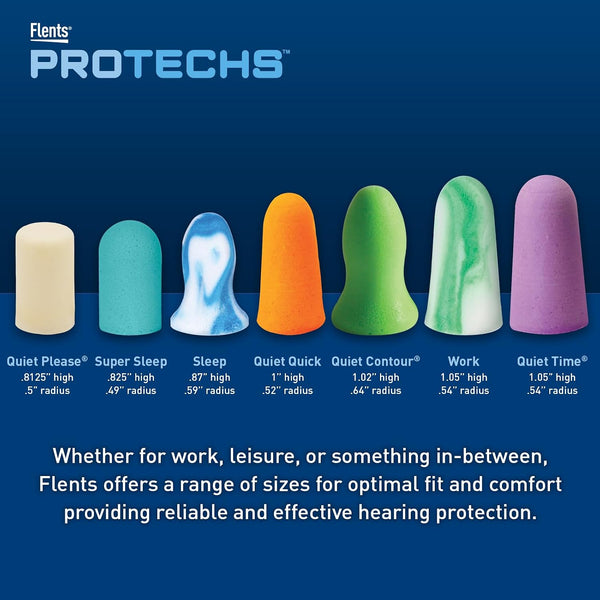 Flents Protechs Quiet Time Foam Ear Plugs, NRR 33, 10 Pair, Purple