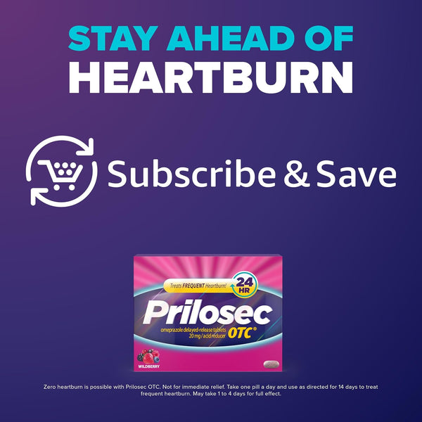 Prilosec OTC, Omeprazole Delayed Release 20mg, Acid Reducer, Treats Frequent Heartburn for 24 Hour Relief, All Day, All Night*, Heartburn Medicine