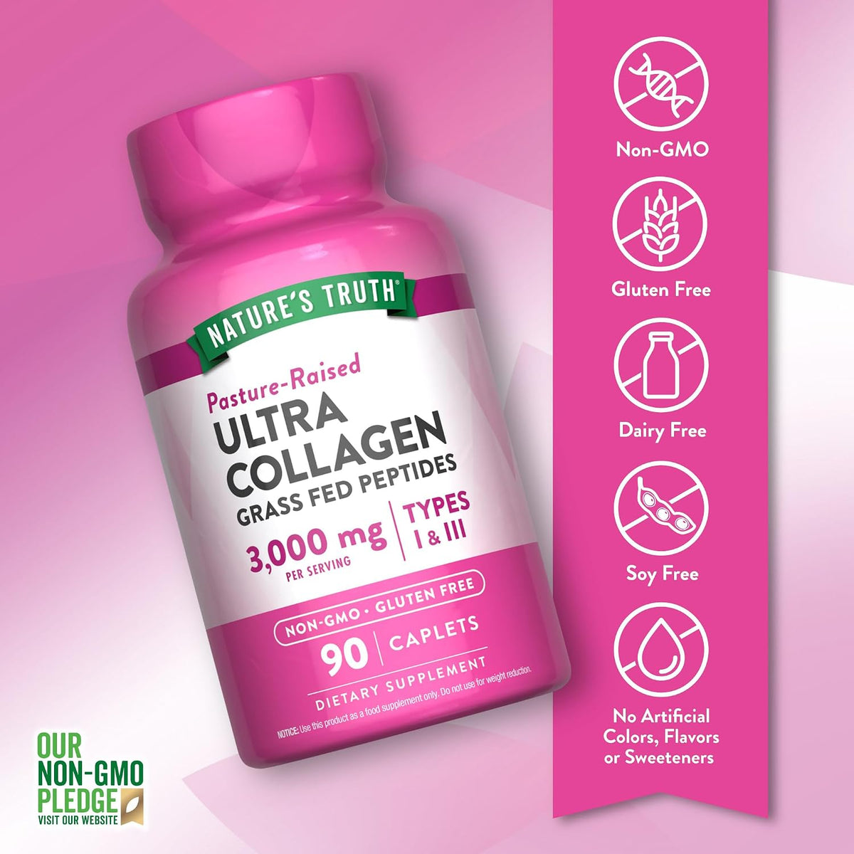 Nature's Truth Collagen Peptides | 90 Caplets | Type 1 and 3 with Vitamin C
