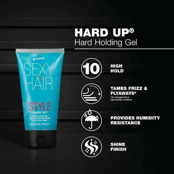 SexyHair Style Hard Up Hard Holding Gel | Extreme Hold | Non-Flaking Formula | All Hair Types