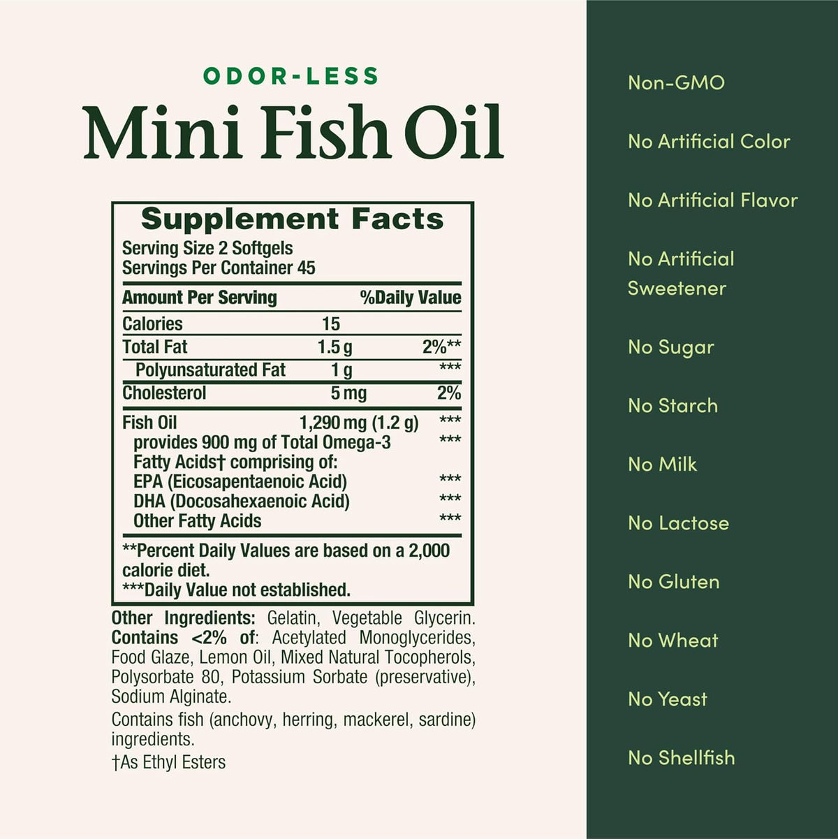 Nature's Bounty Mini Fish Oil Softgels, Burpless Omega 3 Supplements