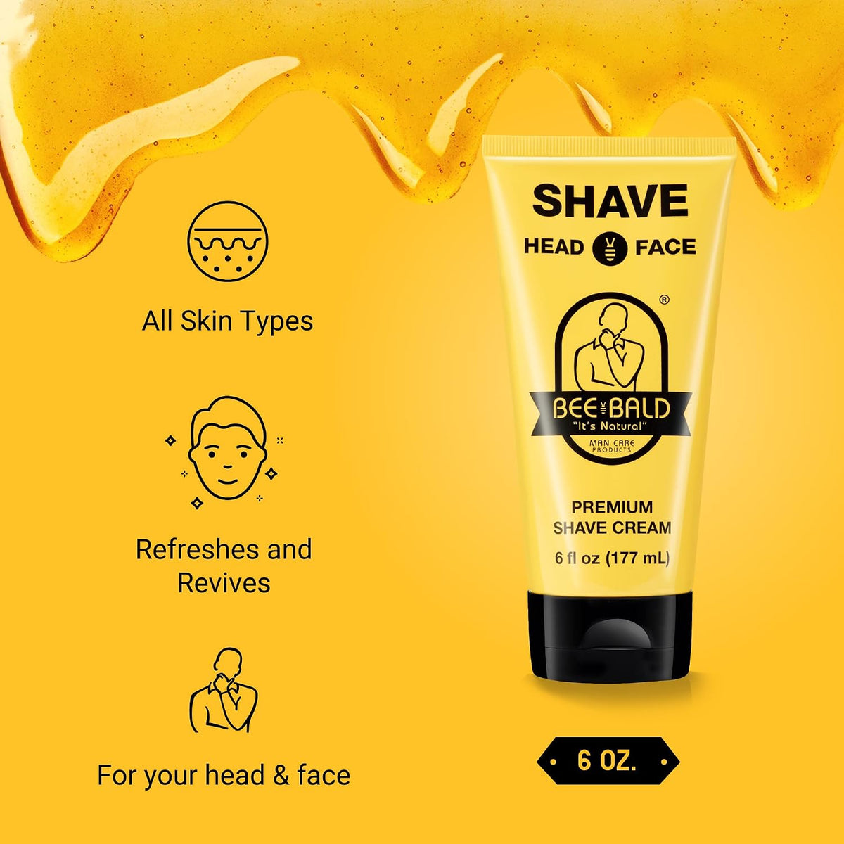 Bee Bald SHAVE Premium Shaving Cream for Men, Bald Head & Face, 6 fl oz