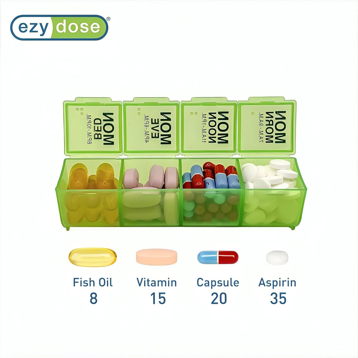 Ezy Dose Pop-Out Daily 7-Day, 4x/Day Pill Organizer, Color May Vary, Large