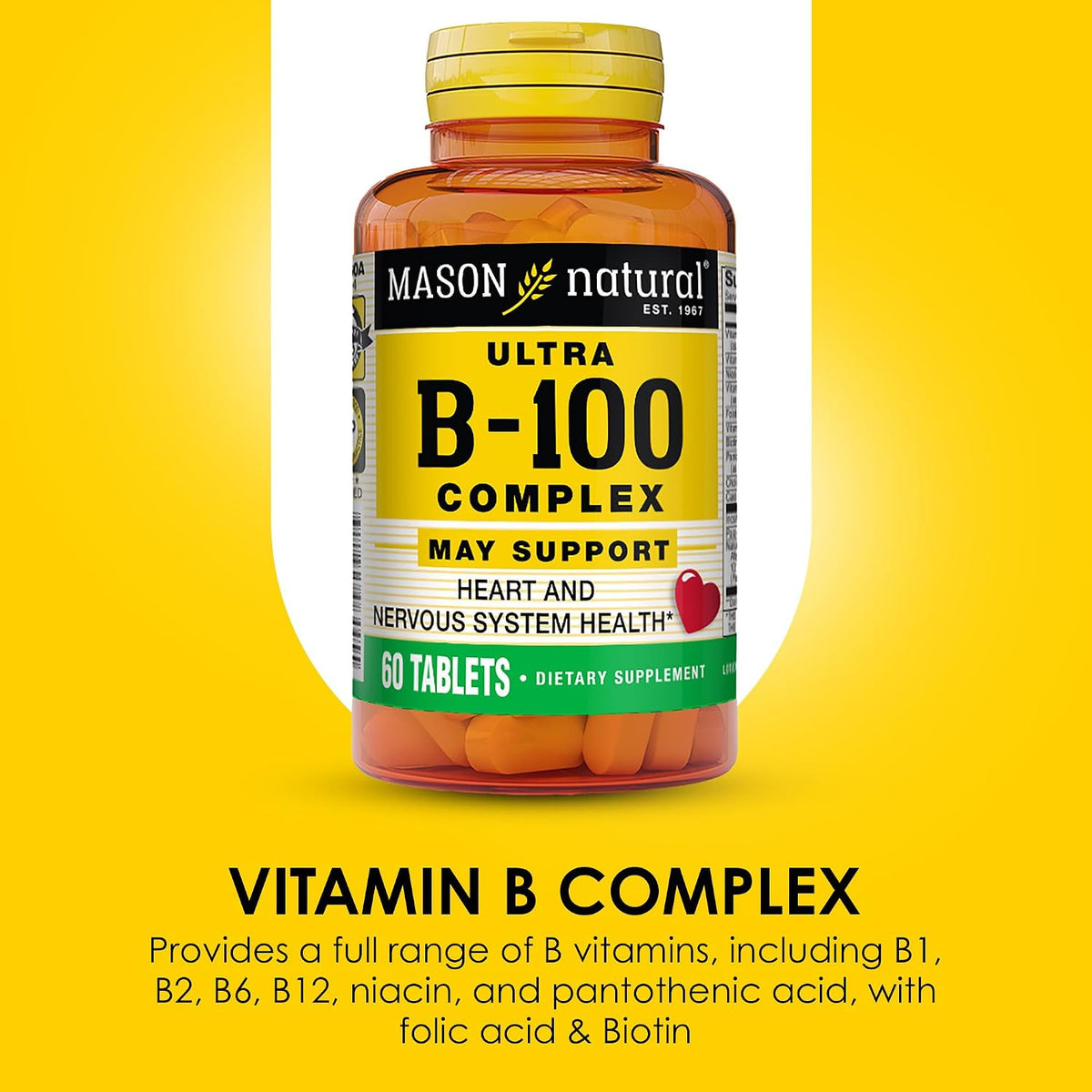 MASON NATURAL Ultra B,100 Complex, 100,Day Supply, for Normal Immune Support and Energy Metabolism