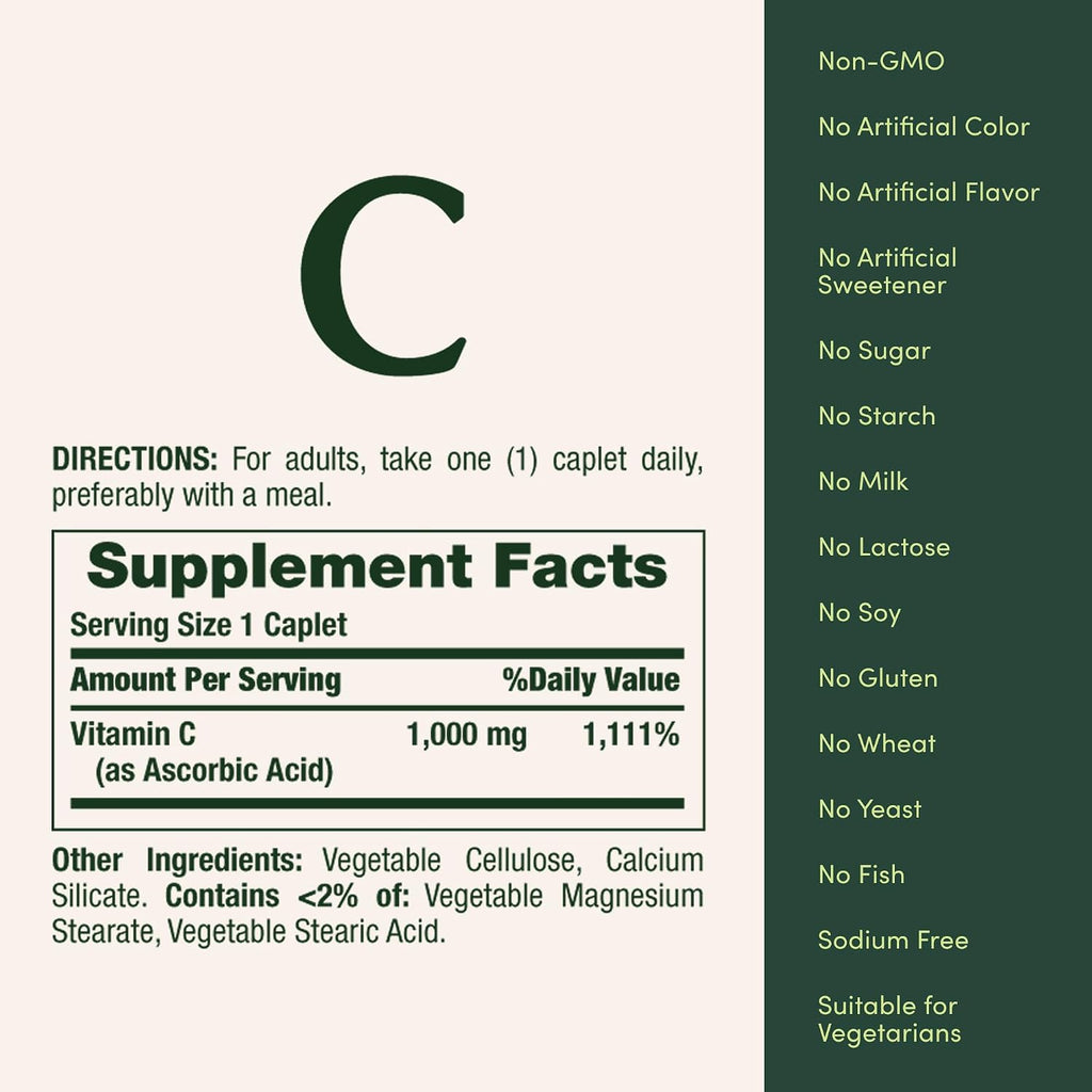 Nature’s Bounty Vitamin C 1000mg, Immune Support Supplement, Powerful Antioxidant, 1 Pack, 100 Caplets