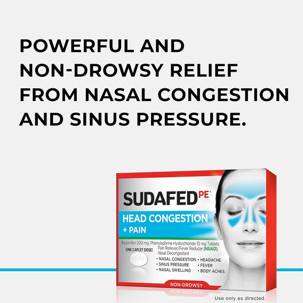 Sudafed PE Non-Drowsy Head Congestion + Pain Caplets, 20 ct