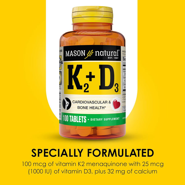 MASON NATURAL Vitamins K2 & D3 with Calcium, 100 Day Supply