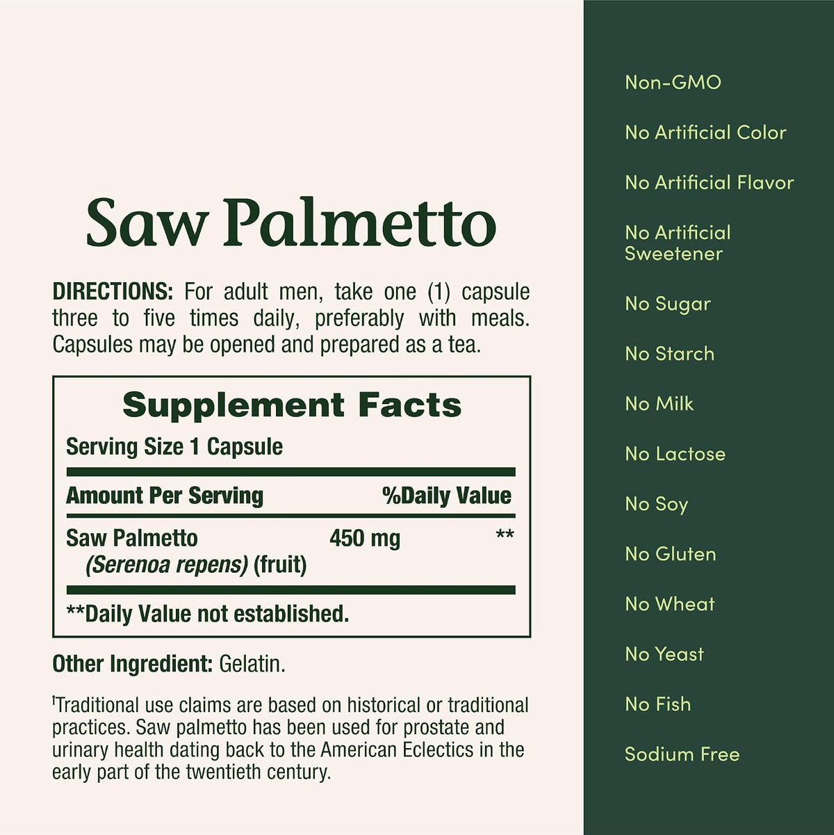 Nature's Bounty Saw Palmetto 450 mg, 100 Capsules