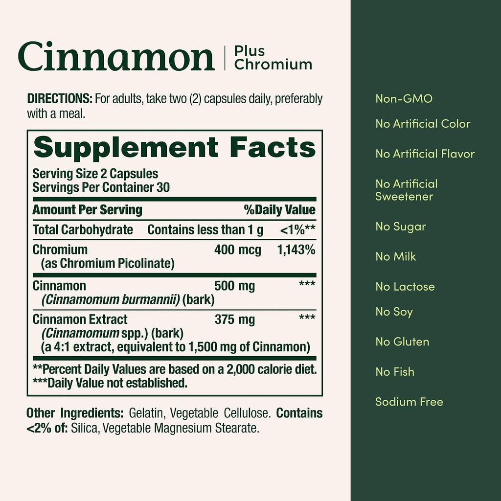 Nature's Bounty Cinnamon 2000mg Plus Chromium, 60 Capsules